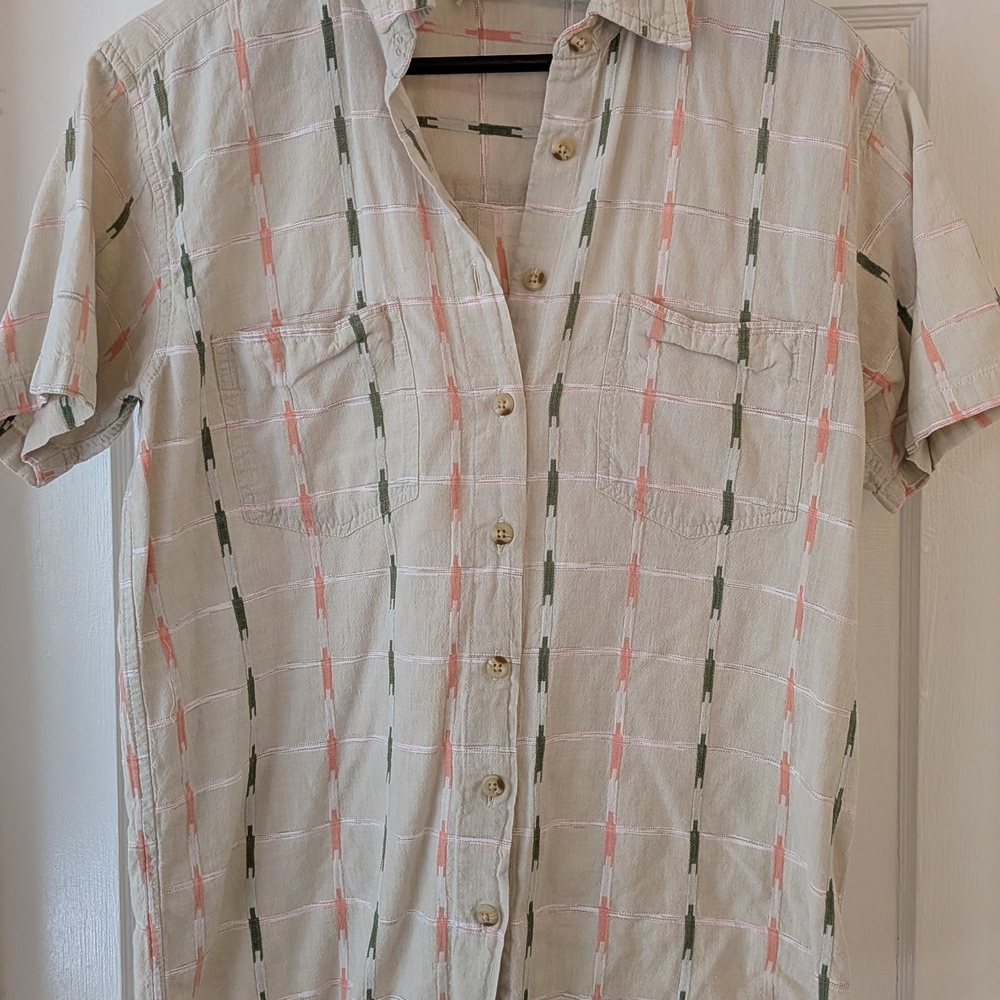 Men's Beige and Green Plaid Shirt